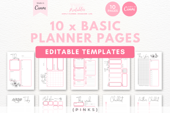 Canva Planner Templates | 10 Pages PINKS: Organize Your Life Beautifully